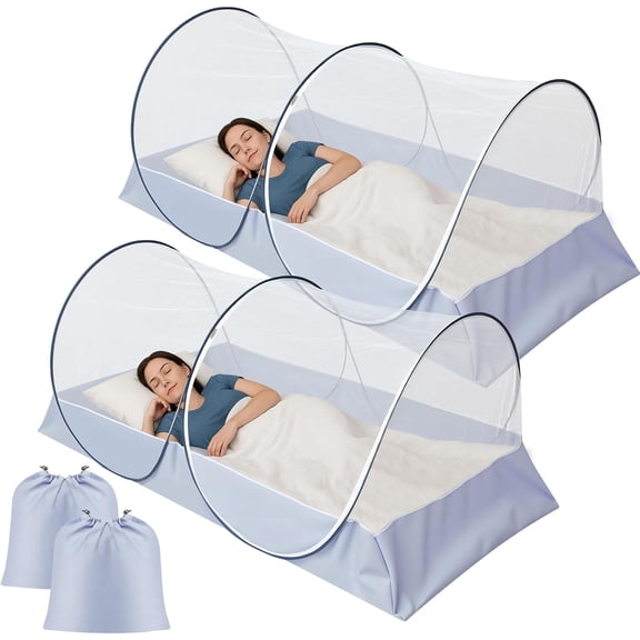 2 Pcs Large Pop up Mosquito Tent Portable Foldable Mosquito Bug Net for Bed Camping Travel Patio Outdoor 78 * 39 * 28 Inch Bug Netting Mesh Tent Canopy for Adults Bedroom, White