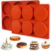 2 Pcs Large Silicone Molds for Baking, 6-Cavity Round Silicone Baking Mold, Non-Stick 4" Baking Disc Molds for Whoopie Pie, Egg Pan,Muffin, Candy, Soap, Hamburger, Resin Coasters Red