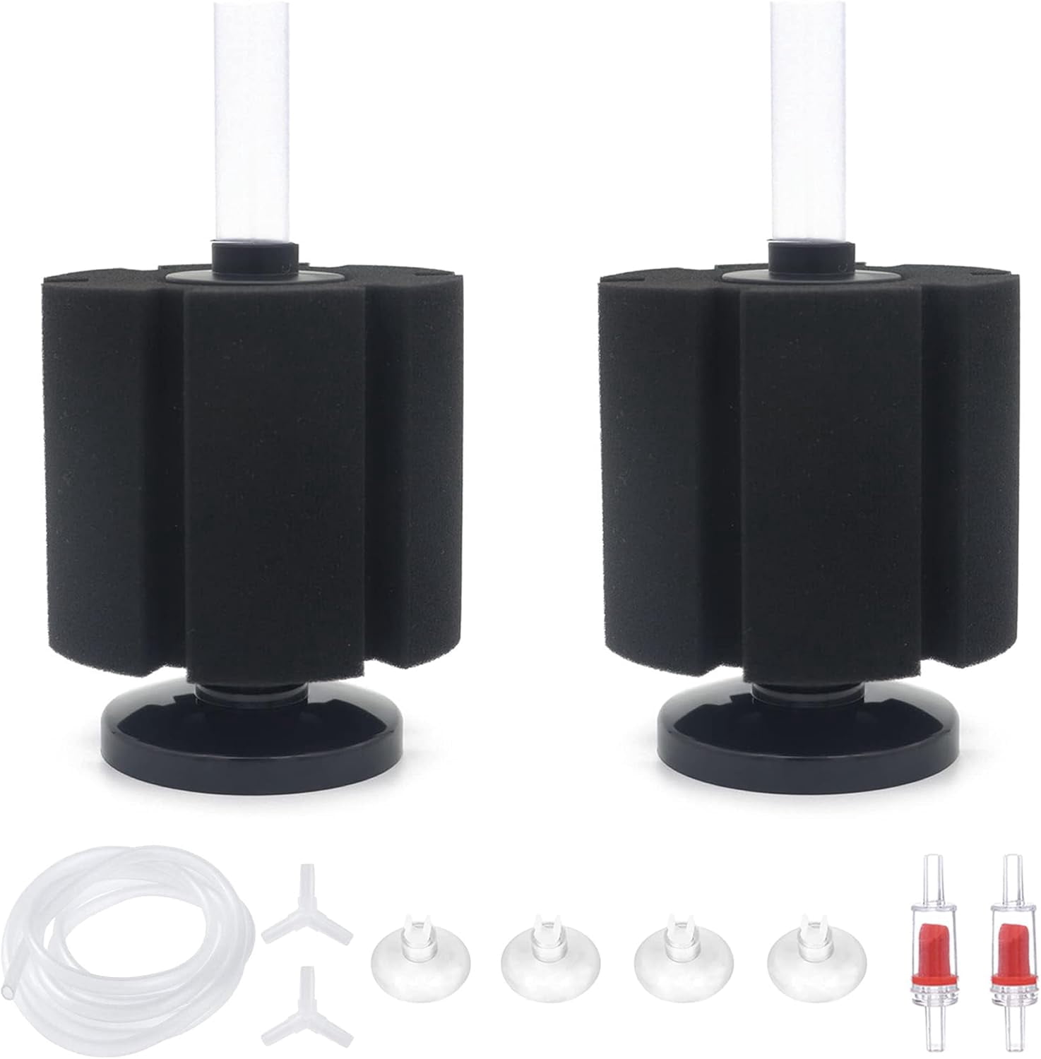 2 Pcs Large Sponge Filter Kit with Airline Tubing, Air Pump Valves, Suction Cups for 125 Gallon Tank