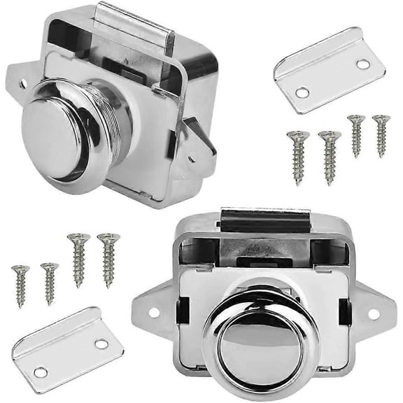 2 Pcs Latch Push Lock RV Furniture Lock Metal Latch Button Lock Drawer Latches Push Lock Furniture Furniture Lock Latch