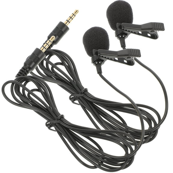 ifundom Mini Lapel Microphone 2-Pack Black Clip-On Lavalier Mics for Teachers, Presentations, Online Classes, and Video Recording