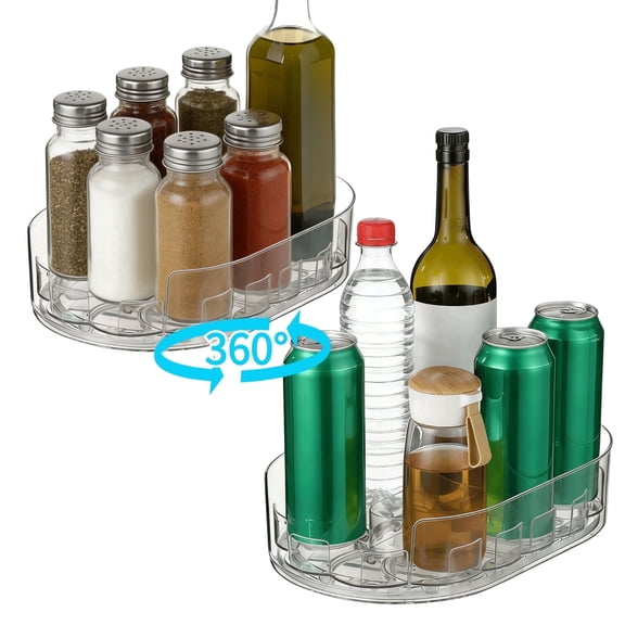 2 Pack Lazy Susan Turntable for Refrigerator  360 Rotating Clear Organizer, 13" x 8.5" Oval, for Condiments, Jars & Snacks, Countertop, Cabinet, Pantry & Dining Table