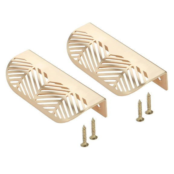 2 Pcs Leaf shaped Handle Gold Brushed Hollow Pulls Furniture Cabinet Leaves Knob Zinc Alloy Golden Cupboard Kitchen