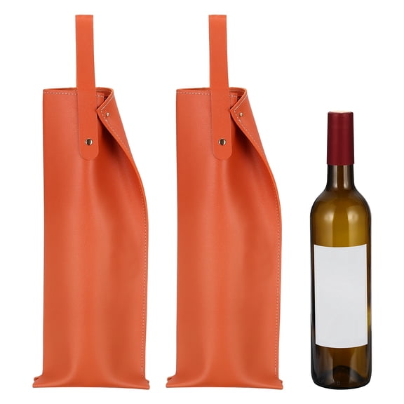 2 Pcs Leather Wine Tote Bag, Wine Gift Bag Double Layered Bottle Carrier(Orange)