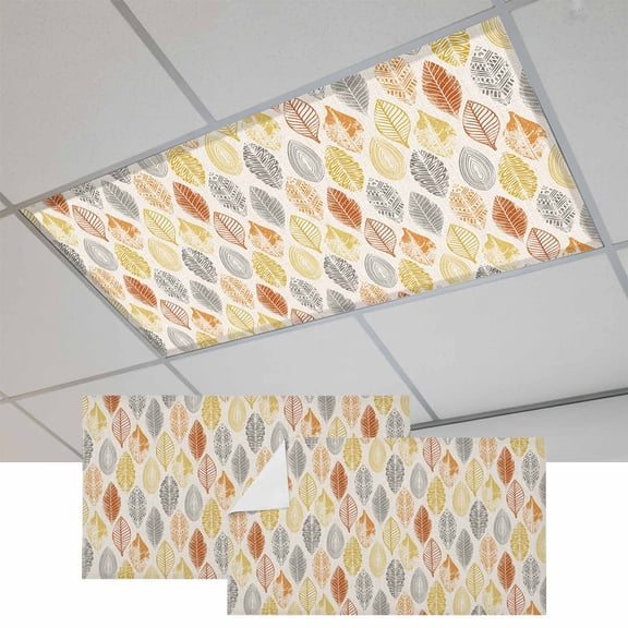 2 Pcs Leaves Specimens Fluorescent Light Covers Grey Yellow Orange Burlap Background Magnetic Light Covers for Ceiling Lights 4 x 2 ft Drop Ceiling Lights Cover Shade for Office, Home, Hospital