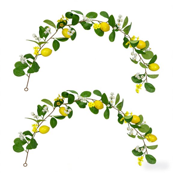 2 Pcs Lemon Artificial Vines, Lemon Silk Vine Garland with Green Leaves, Fake Hanging Plants Greenery Decor for Home, Bedroom, Wall, Party, Wedding Decoration, 70in