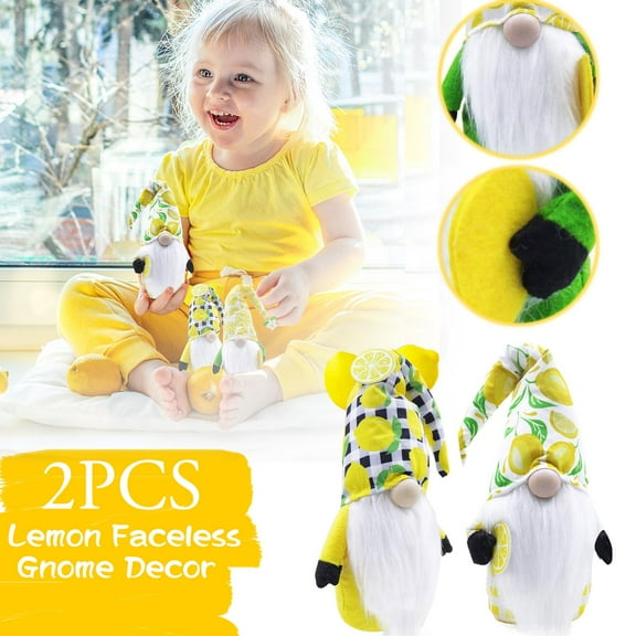 2 Pcs Lemon Gnome Scandinavian Home House Farm Kitchen Decor Faceless Doll Multicolor