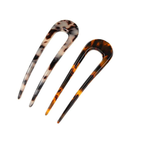 2 Pcs Leopard U-shaped Hairpins,French Style Vintage Hair Pin Fork Sticks Cellulose Acetate Tortoise Shell Hair Pins Updo Chignon Pin for women Girls