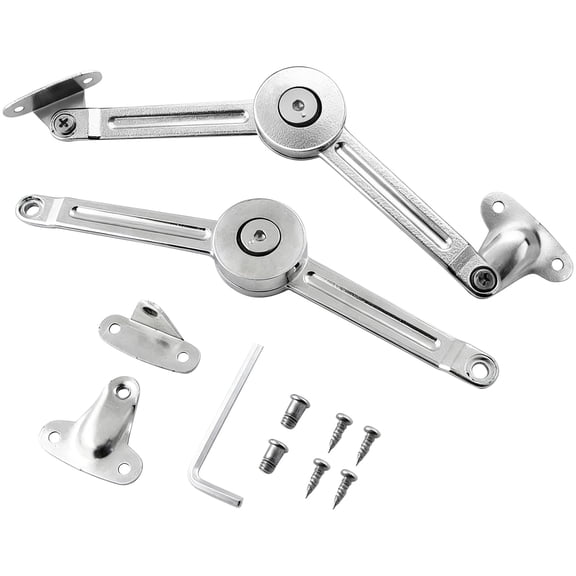 2 Pcs Lid Support Hinges, Nickel Plated Zinc Alloy Heavy Duty Lid Stay Hinge, Free Stop, Adjustable Tension, Cabinet Door Support, 8.2 in, 4.9 oz