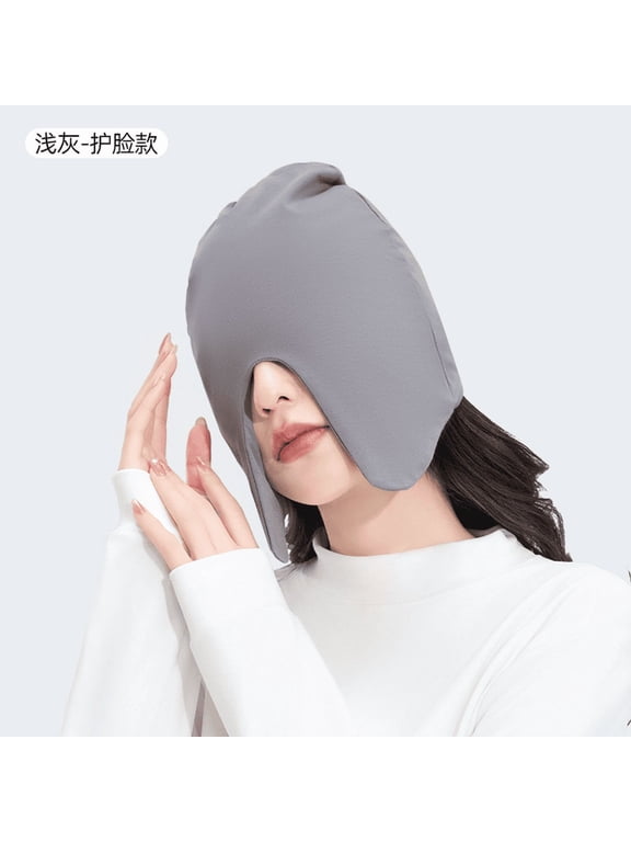 2 Pcs Light Gray Cotton Caps, Face Protection Blackout Sleep Hat with V-Shaped Nose Design, Single Layer Sleep Caps for Men Women, Windproof Warm Head Cover, Ease Eye Strain, for Napping