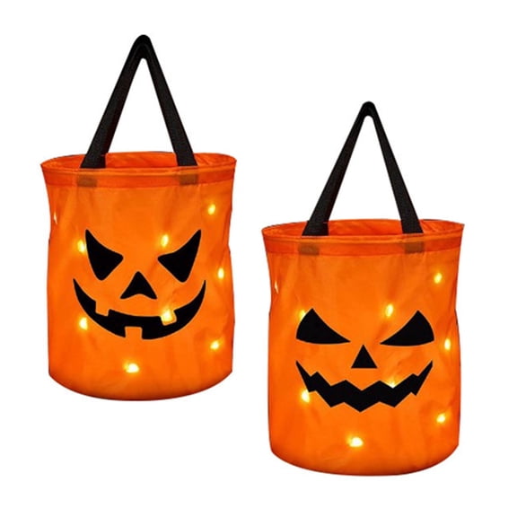 Gowinsee 2 Pcs Light LED Halloween, Trick Or Treat Bucket Pumpkin Candy Large Bags