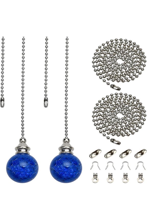 2 Pcs Light Pull Chain Extension Ceiling Fan Pull Chain with Round Natural Quartz Fan Pendant with Iron Beaded Ball Chains Bone Buckle Connector