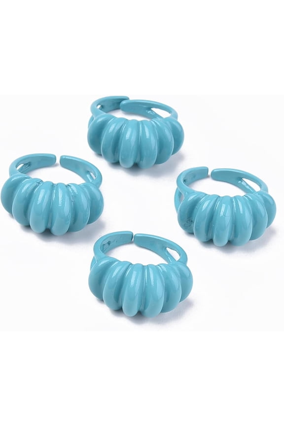 2 Pcs Light Sky Blue Alloy Steel Open Rings Statement Rings US Size 5 1/4(15.9mm)