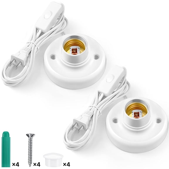 2 Pcs Light Socket With Cord Bulb Base E26 E27 Desktop 9.84 ft Screw Holder Replacement On Off Switch Hanging Extension