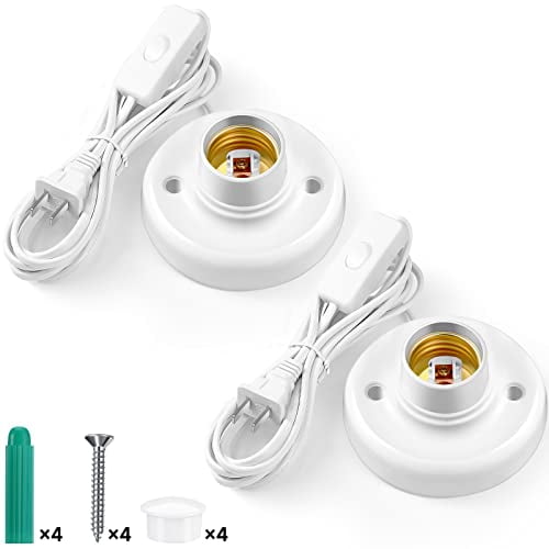 2 Pcs Light Socket with Cord Light Bulb Base E26/ E27 Lamp Base Desktop 9.84 ft  Socket with On/Off Switch$$Tools