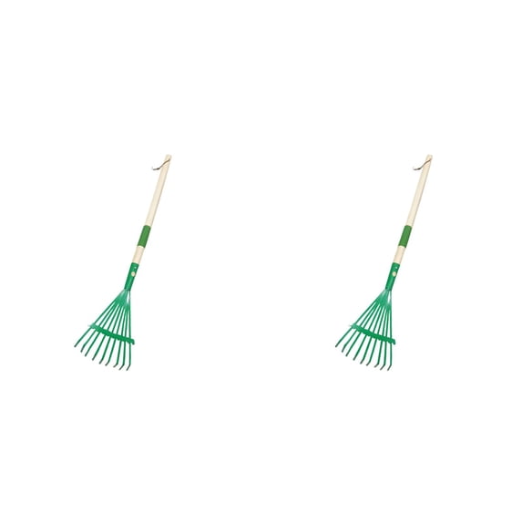 2 Pcs Lightweight Small Leaf Rake 27 Inch, Wooden Handle Garden Rake with Metal Tines for Lawn Care Yard Cleaning Leaf Collection, Rust Resistant Garden Tools, Green