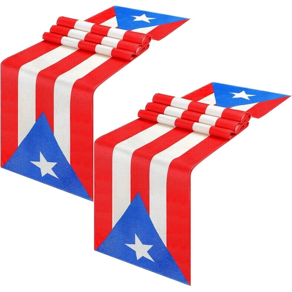 2 Pcs Linen Italy Puerto Rico Table Runner Striped Flag Linen Table Runner Italian Puerto Rico Party Decorations for Kitchen Dining Room Home Table Centerpieces, 13 x 72 Inch (Puerto Rico)