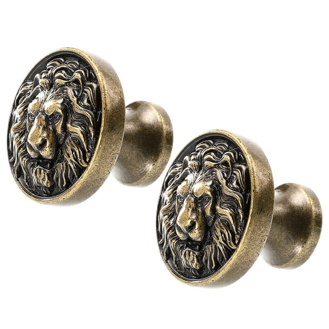 2 Pcs Lion Head Handle Wardrobe Door Handle Dresser Pulls Drawer Knobs