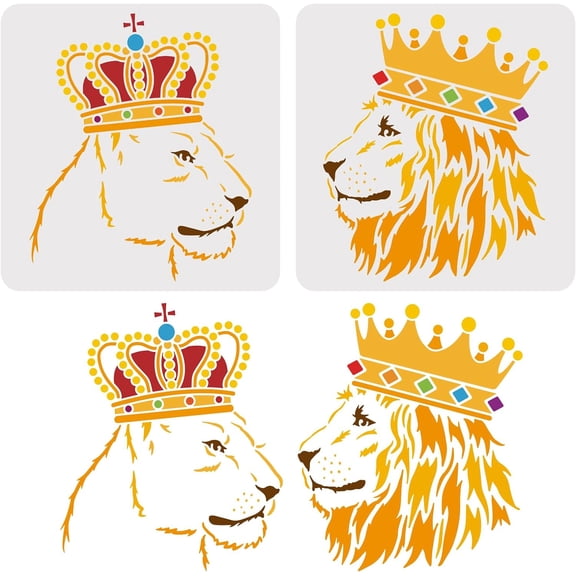 2 Pcs Lion Stencils 11.8x11.8inch Large Size Lion King and Lion Queen Drawing Stencils Reusable Mylar DIY Art Craft Painting Template Chalk Signs for Wood Floor Wall and Fabric for DIY