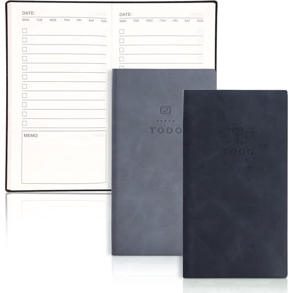 FULANDL 2 Pcs Pocket Daily Planner, 196 Pages Undated To-Do List Notepad with Leather Cover for Work & Study