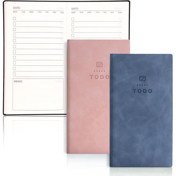 FULANDL 2 Pcs Pocket Daily Planner, 196 Pages Undated To-Do List Notepad with Leather Cover for Work & Study