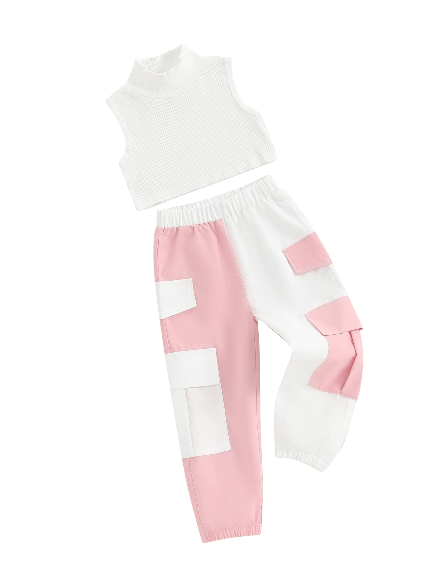 2 Pcs Little Girl Summer Clothes Sleeveless Mock Neck Tank Tops + Cargo ...