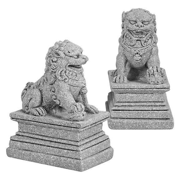 2 Pcs Auspicious Ornaments Mini Lion Figurine Stone Statue Feng Shui Office Grey