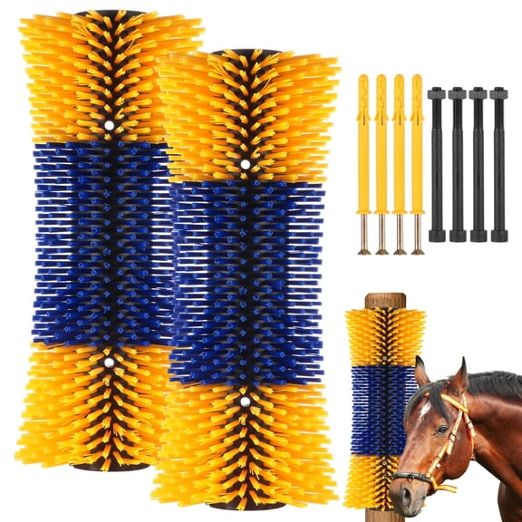 2 Pcs Livestock Brushes, 17.17.2" Cattle Scratchers with Mounting Screws, Goat Grooming Tools, Corral Massage Brushes for Horses, Cows, Pigs
