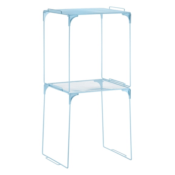2 Pcs Locker Shelf Organizer, Stackable Metal Storage Rack Organizer for Home Kitchen Office Gym Space Saving Utility Shelving, Light Blue