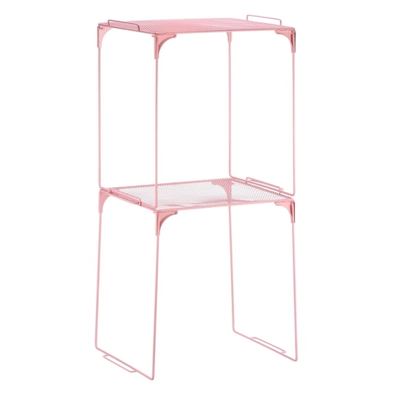2 Pcs Locker Shelf Organizer, Stackable Metal Storage Rack Organizer for Home Kitchen Office Gym Space Saving Utility Shelving, Pink