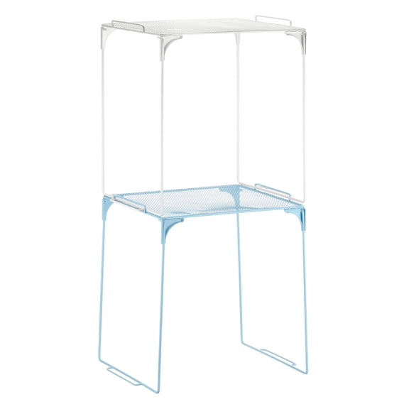 2 Pcs Locker Shelf Organizer, Stackable Metal Storage Rack Organizer for Home Kitchen Office Gym Space Saving Utility Shelving, White/Light blue