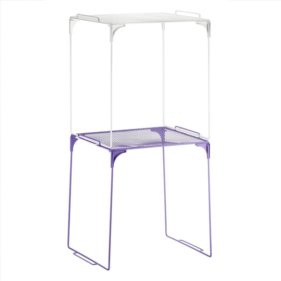 2 Pcs Locker Shelf Organizer, Stackable Metal Storage Rack Organizer for Home Kitchen Office Gym Space Saving Utility Shelving, White/Purple