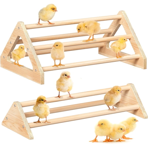 2 Pcs Long Pine Wooden Chick Perch Set, Strong Pine Wood Roosting Bar with Holes | Brooder & Coop Accessories, Jungle Gym Fun Toys for Baby Chickens