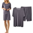 thumbnail image 1 of 2 Pcs Lounge Sets for Women Ice Silk Summer Short Sleeve & Short Pants Pajama (Grey L), 1 of 3