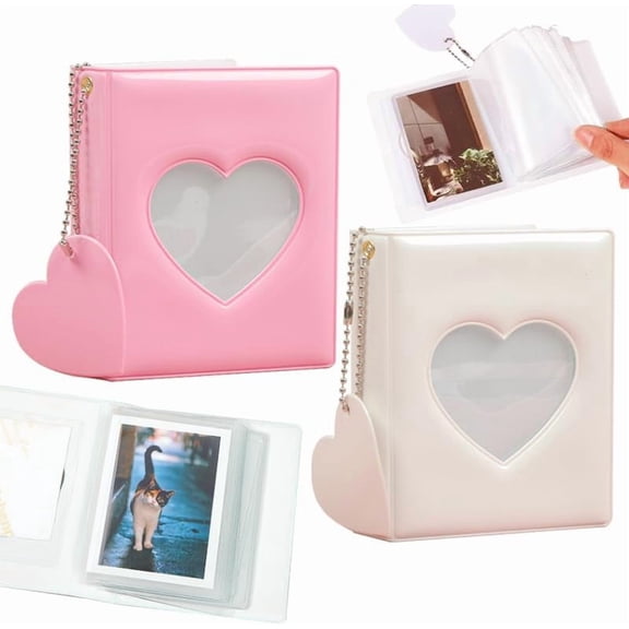 2 Pcs Love Heart Photocard Holder Book, 3 Inch Mini Photo Album Heart Hollow Card Binder Pendant 32 Pockets kpop photocard binder for Star Chasing Photo Collection