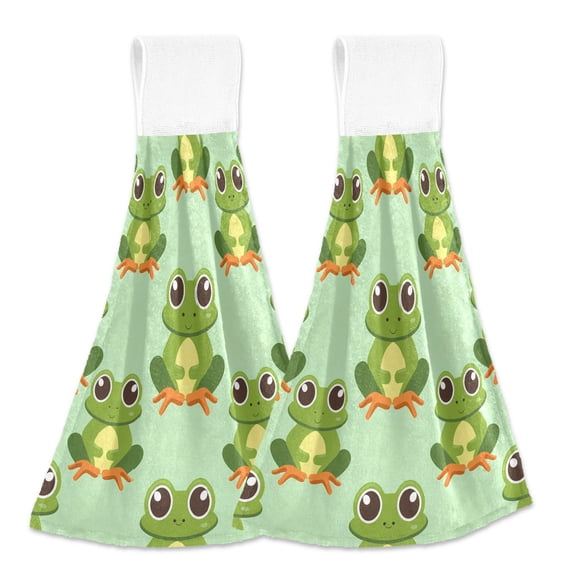 2 Pcs Lovely Frogs Kitchen Hand Towels with Hanging Loops Absorbent Soft Fast Drying Decor Bath Towels