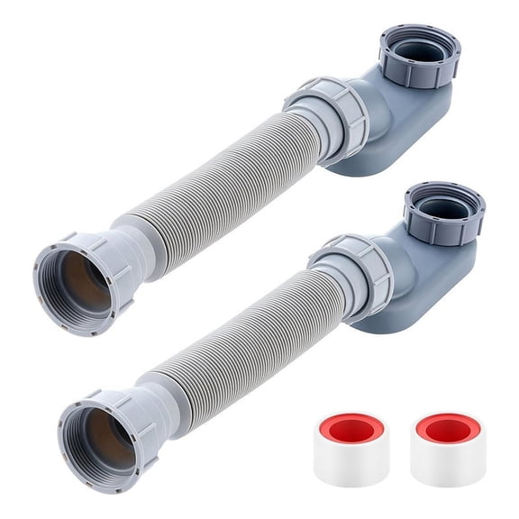 2 Pcs Low Profile 1 1/2 P Trap with Sealing Tape Low Profile Shower Drain Flat 1 1/2 P Trap Freestanding Tub Drain