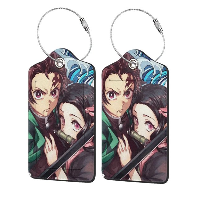 2 Pcs Luggage Tag, Demon Slayer Suitcase Tags With Privacy Cover Name