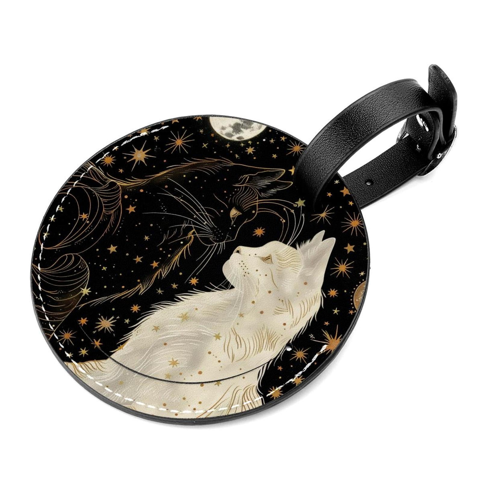 2 Pcs Luggage Tags, Stars Moon Cats Privacy Cover ID Label with