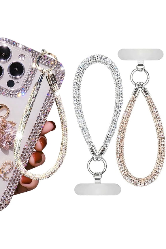 2 Pcs Luxury Diamond Phone Wrist Strap for Camera Cellphone Lanyard Gold Silver Rhinestone Keychain Wristlet for Phone Wristlet Keychain Camera Strap Wrist Straps Key Lanyards Bag Charms for Handbags