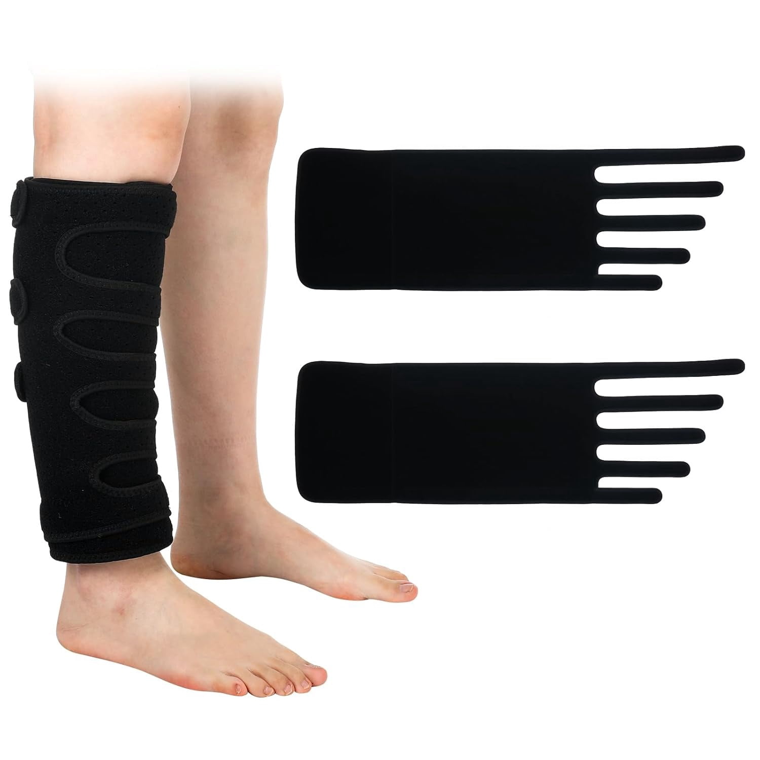 2 Pcs Lymphedema Compression Wraps Calf Adjustable Brace 5 Strap Leg ...