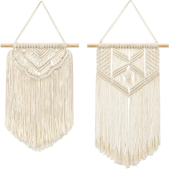 2 Pcs Macrame Wall Hanging Art Woven Wall Decor Boho Home Chic Decoration for Apartment Bedroom Living Room Gallery, Small Size 13" L X 10" W and 16" L X 10" W