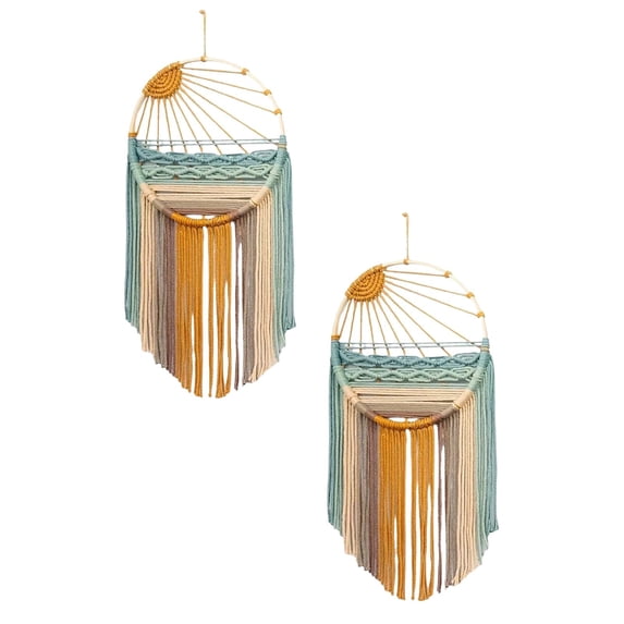 2 Pcs Macrame Wall Hanging, Boho Macrame Wall Decor, Sun Wall Art Dream Catcher Hand Woven Wall Art Boho Colorful Sun Tapestry for Bedroom Living Room Nursery Office Backdrop
