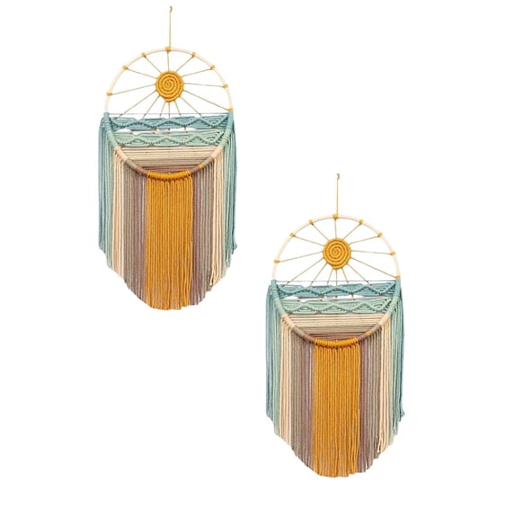 2 Pcs Macrame Wall Hanging, Boho Macrame Wall Decor, Sun Wall Art Dream Catcher Hand Woven Wall Art Boho Colorful Sun Tapestry for Bedroom Living Room Nursery Office Backdrop