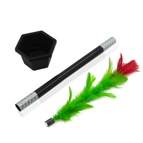 2 Pcs Magic Wand Flower Trick Set - Plastic Transforming Wand & Pot with Flower - Easy Illusion Props for Magicians & Performers