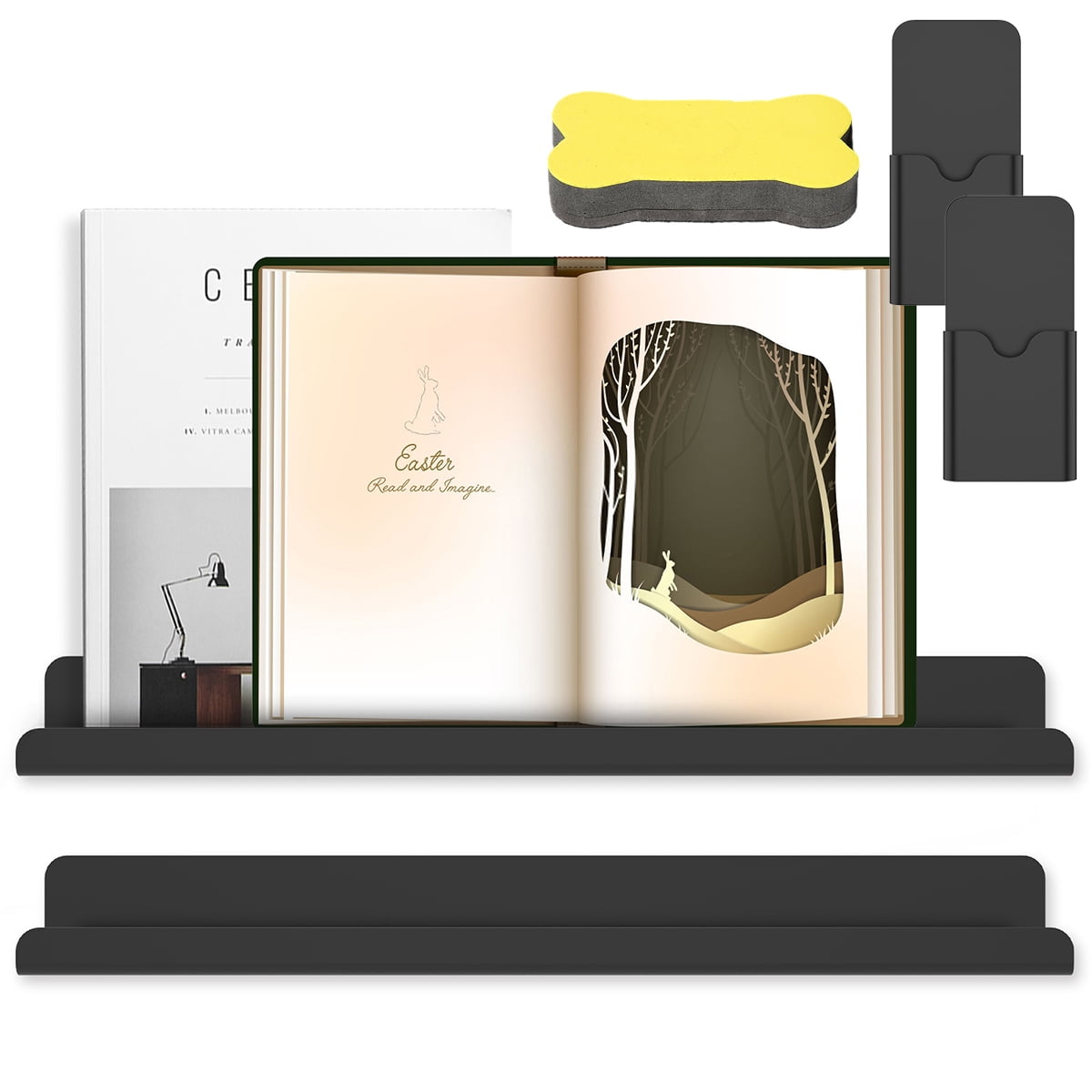 2 Pcs Book Shelf for Whiteboard, Reusable Acrylic Book Holder with a Pen