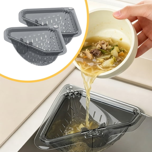 2 Pcs Magnetic Corner Sink Strainer, Sink Strainer Drain Basket with Spout for Kitchen, Triangular Drain Rack for Food Scraps, Sponge Holder Organizer Basket No-Drill Mount