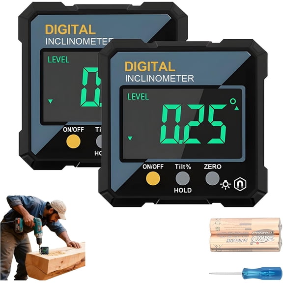 2 Pcs Magnetic Digital Level Angle Gauge, 4-Side Strong Magnet, LCD Display for Table Saw Woodworking Construction