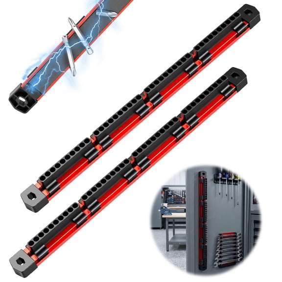 2 Pcs Magnetic Drill Bit Organizer 80 Slots Aluminum Alloy Storage Holder with Non Slip Base for Garage Workshop Organization