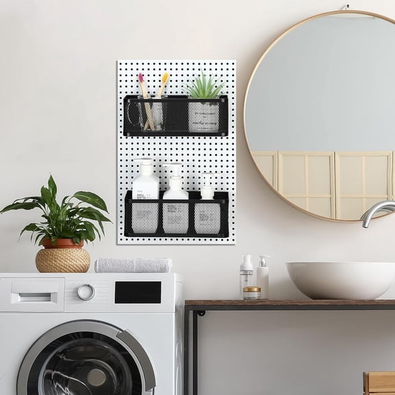 2 Pcs Magnetic Pegboard Baskets Wall Organizer Metal Shelves Storage Accessories for Kitchen Office Craft Whiteboard Fridge